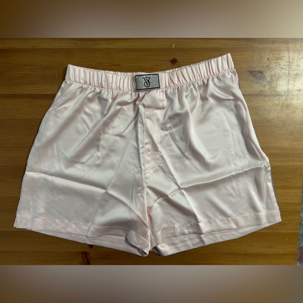 Victoria’s Secret Shine Patch Satin Boxer Shorts in light pink